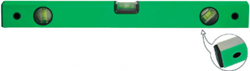 Уровень "Техно", 3 глазка, зеленый корпус, фрезерованная рабочая грань, шкала 500 мм фото 2