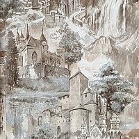 YIEN/Loft/Обои/Мотив замки бежево-коричневые к 10-017/Компактный винил на флизелине/1,06*10/52045-2 